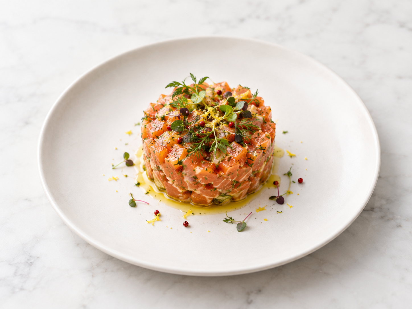 Tartare de saumon, citron et huile d'olive
